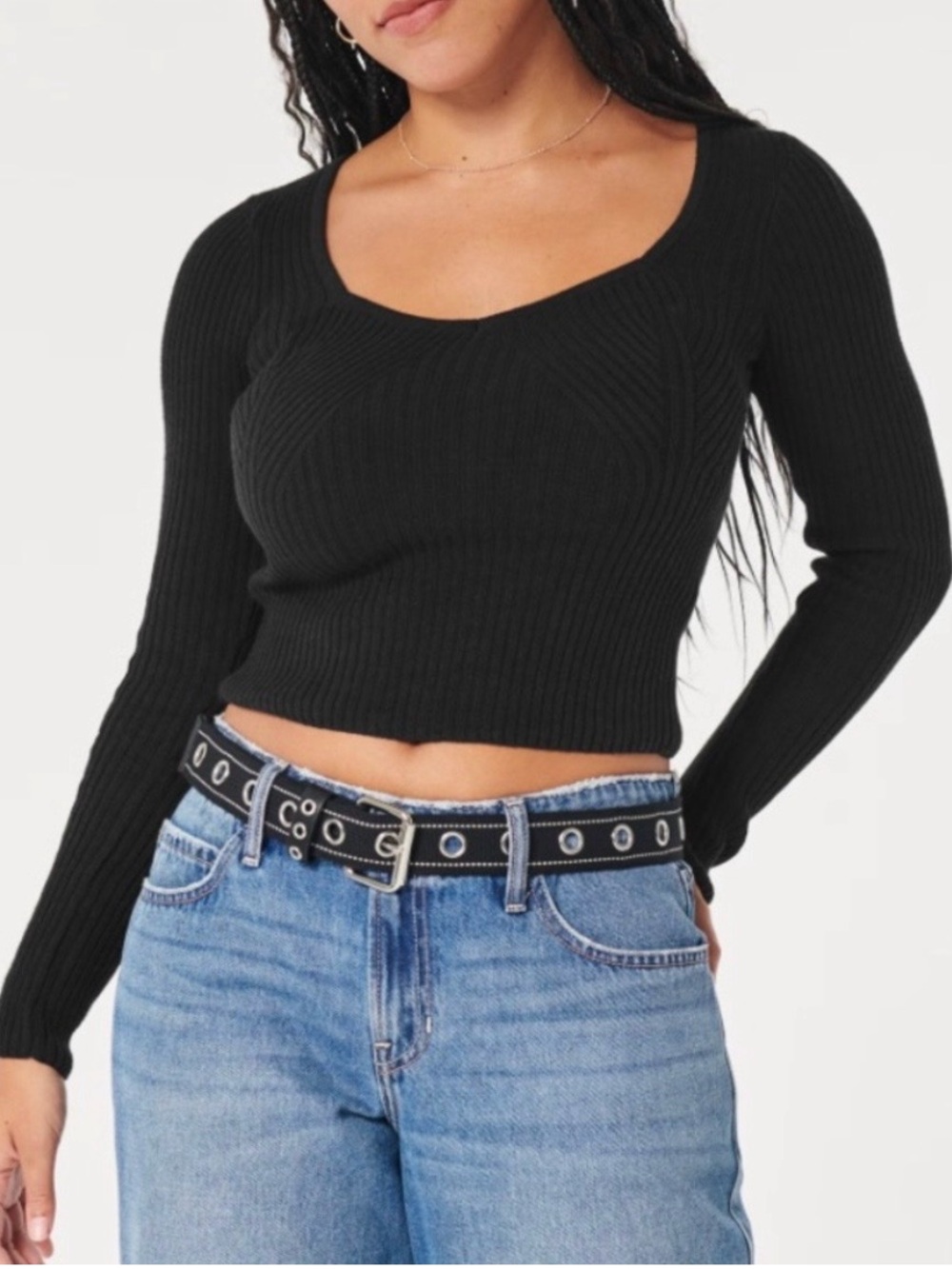 Hollister Black Ribbed V-Neck Sweater
